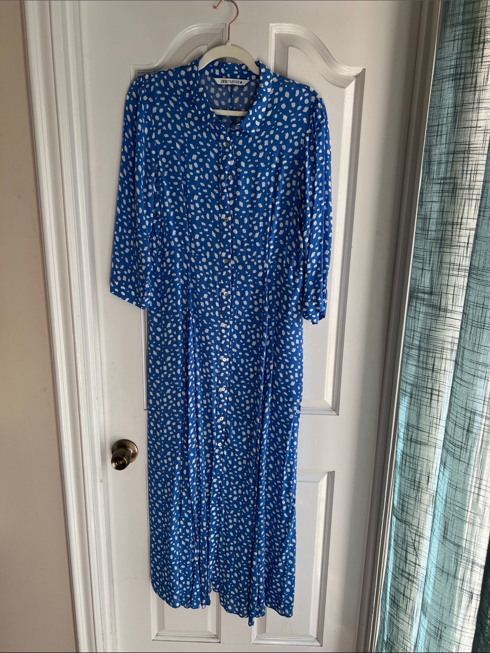Zara Blue and White Printed Maxi Dress